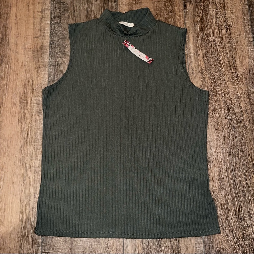 NWT Olivia Rae Mock Neck Olive Green Sleeveless Top